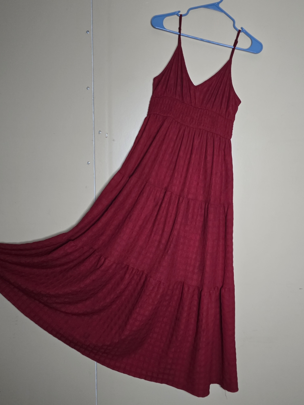 Women’s Red Tiered Maxi Dress - Classic Spaghetti Strap